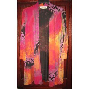 Caroline Rose Sz S Cardigan Duster Jacket Coat Open Animal Print Colorful Artsy